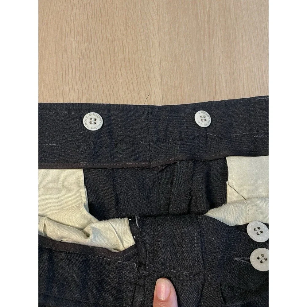 Polo Ralph Lauren Mens Black Pleated Dress Pants Cuffed Trouser Classic Fit